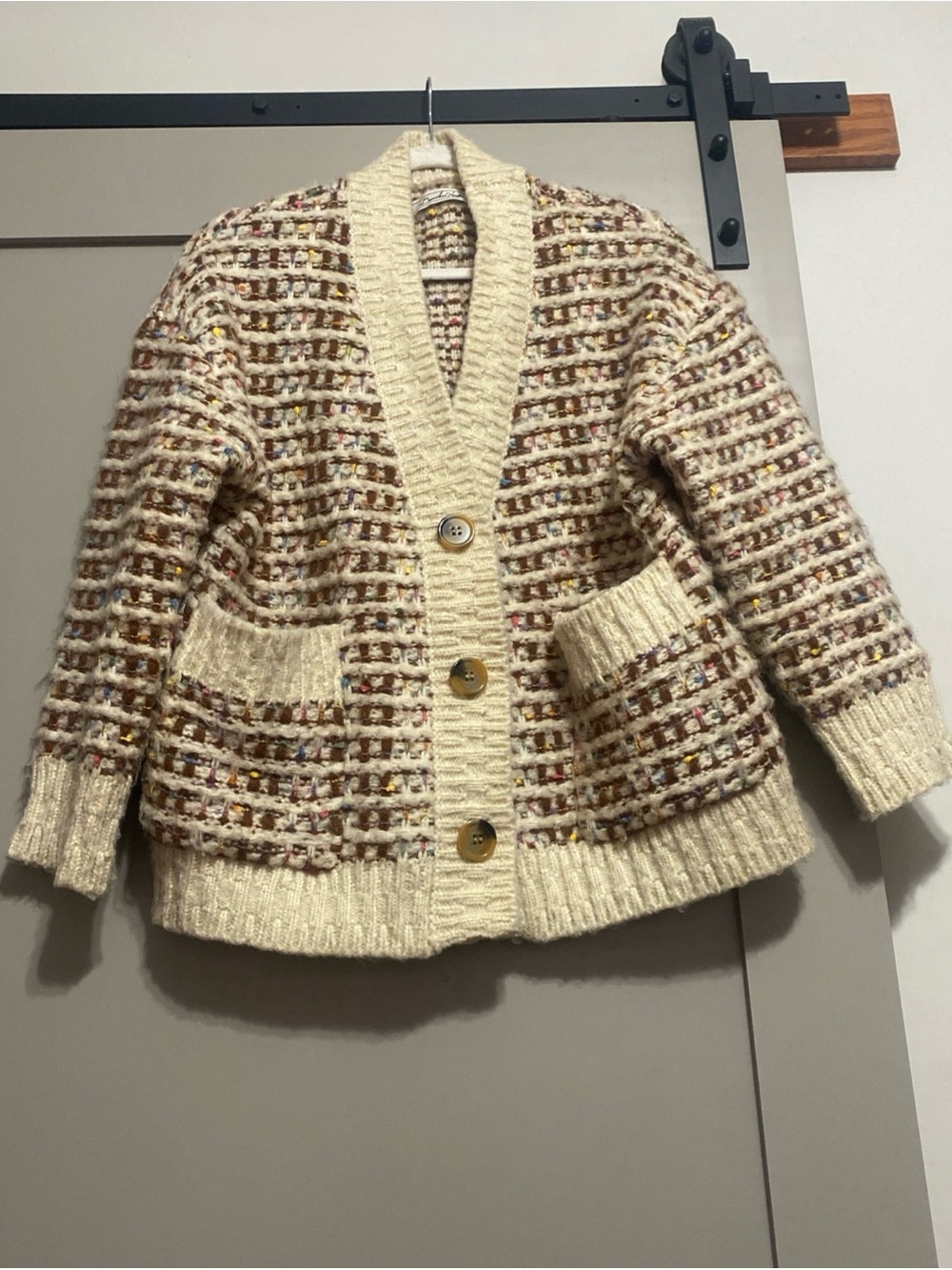 Boundless North Plaid Chunky Knit Cardigan Sweater Size M Neutral Multicolor